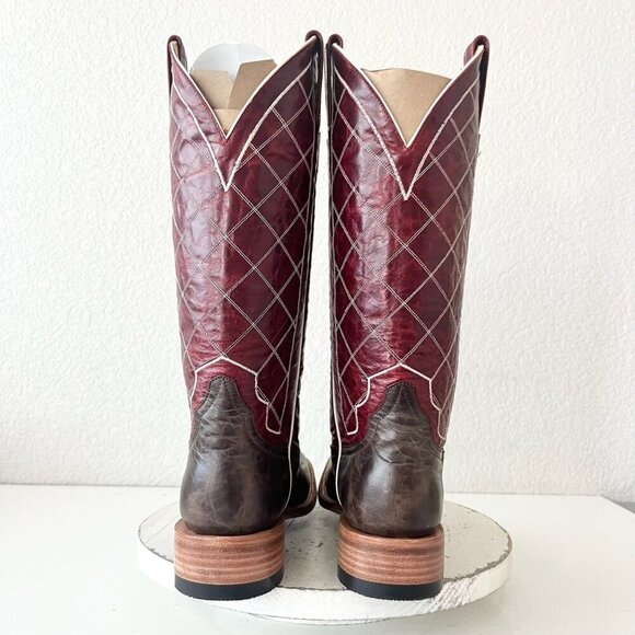 Rod Patrick Mens Cowboy Boots 9A Brown Mocha Bison Red Top Square Toe Western - Picture 3 of 13